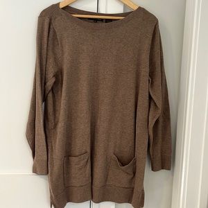 Jeanne Pierre Woman’s Cotton Boatneck Brown Sweater with Front Pockets